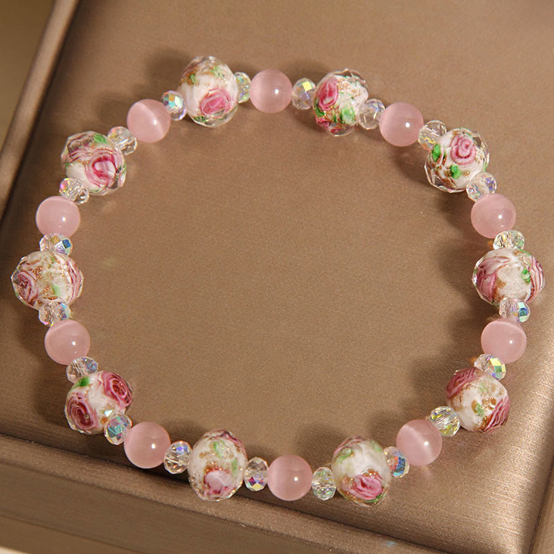 Nimara Ritual Pink Crystal Liuli Glass Bead Cat's Eye Warmth Bracelet