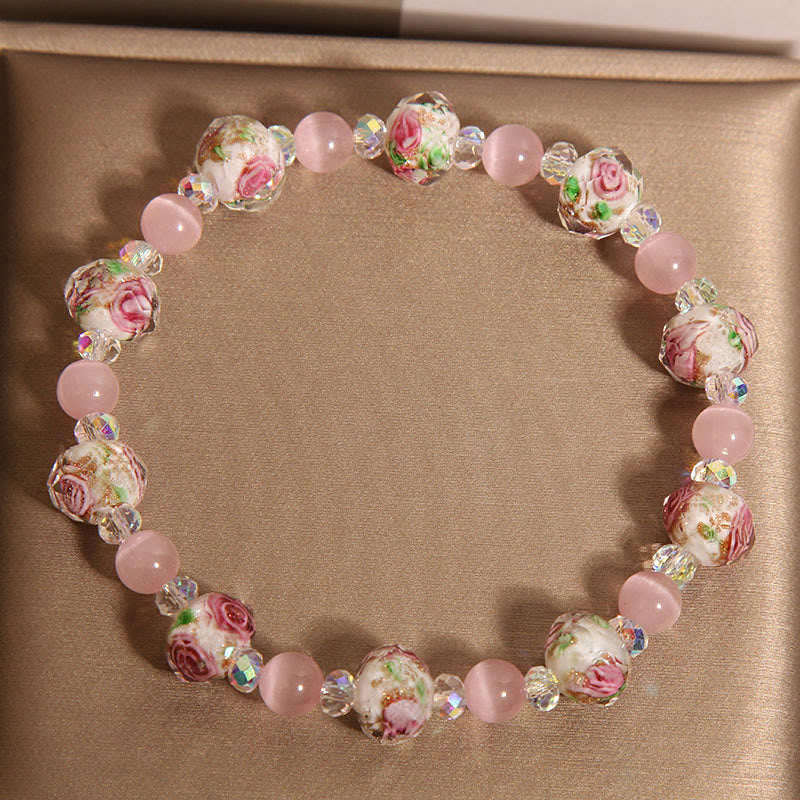 Nimara Ritual Pink Crystal Liuli Glass Bead Cat's Eye Warmth Bracelet