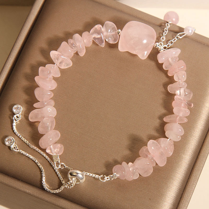 Nimara Ritual Natural Pink Crystal Agate Gravel Stone Cat Head Soothing Bracelet