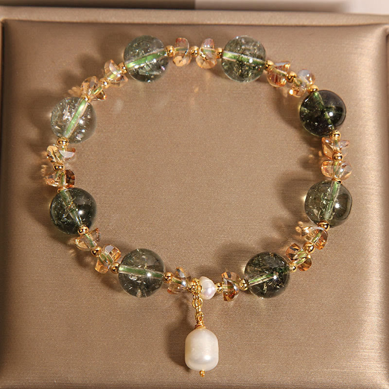 Nimara Ritual Natural Green Phantom Pearl Gravel Crystal Stone Confidence Bracelet