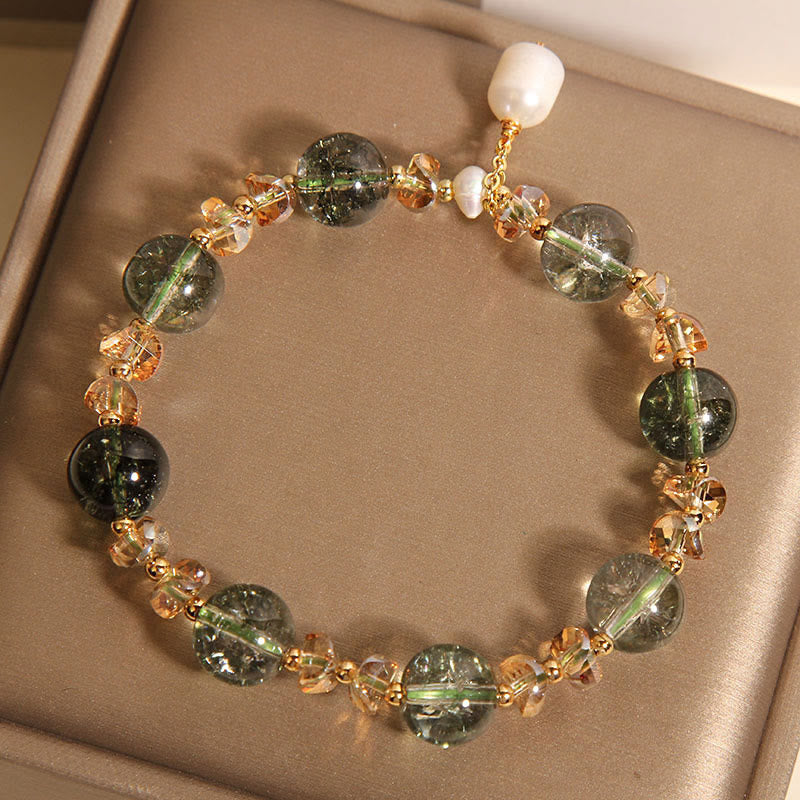 Nimara Ritual Natural Green Phantom Pearl Gravel Crystal Stone Confidence Bracelet