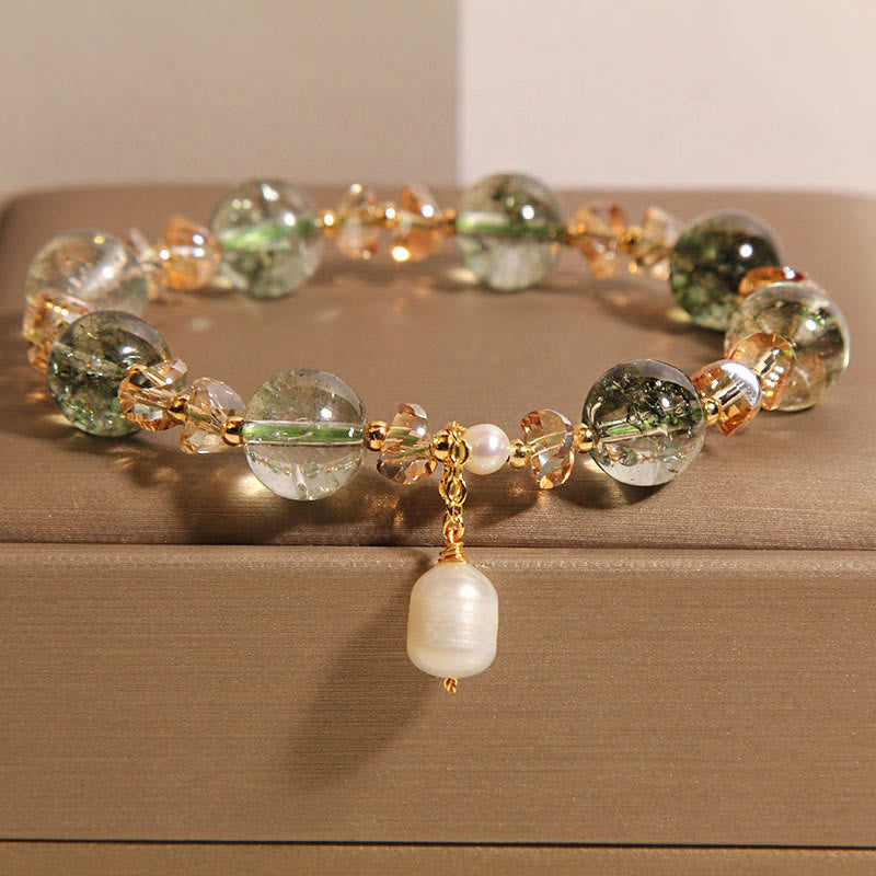 Nimara Ritual Natural Green Phantom Pearl Gravel Crystal Stone Confidence Bracelet
