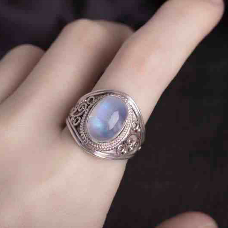 Nimara Ritual 925 Sterling Silver Handmade Natural Moonstone Healing Adjustable Ring