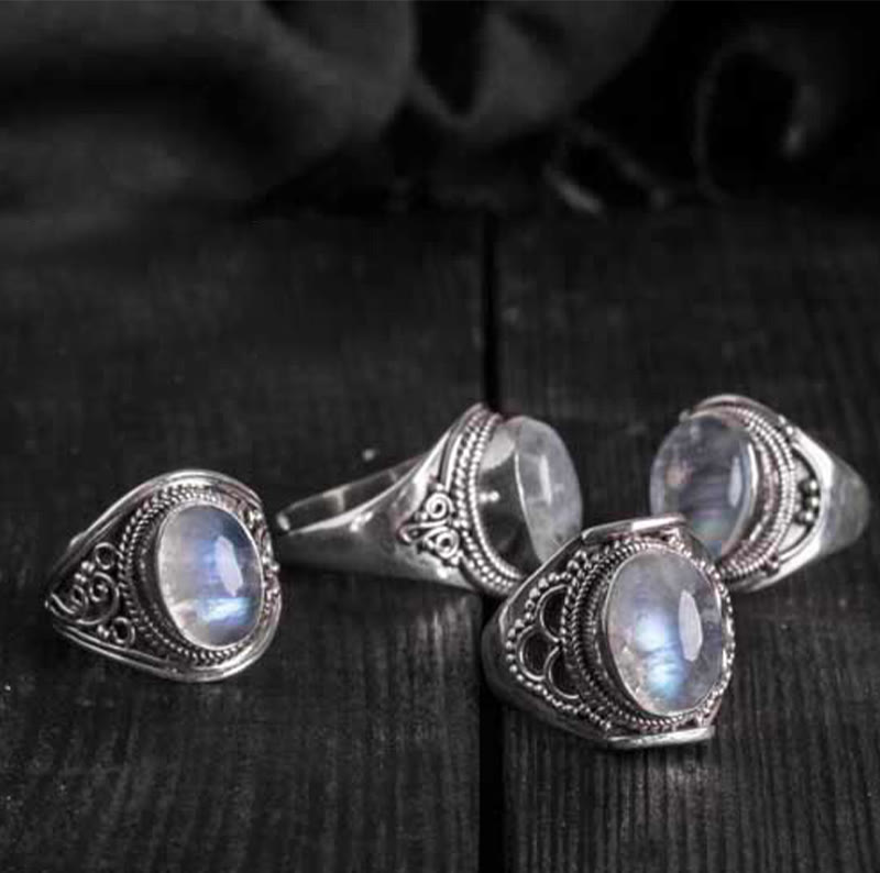 Nimara Ritual 925 Sterling Silver Handmade Natural Moonstone Healing Adjustable Ring