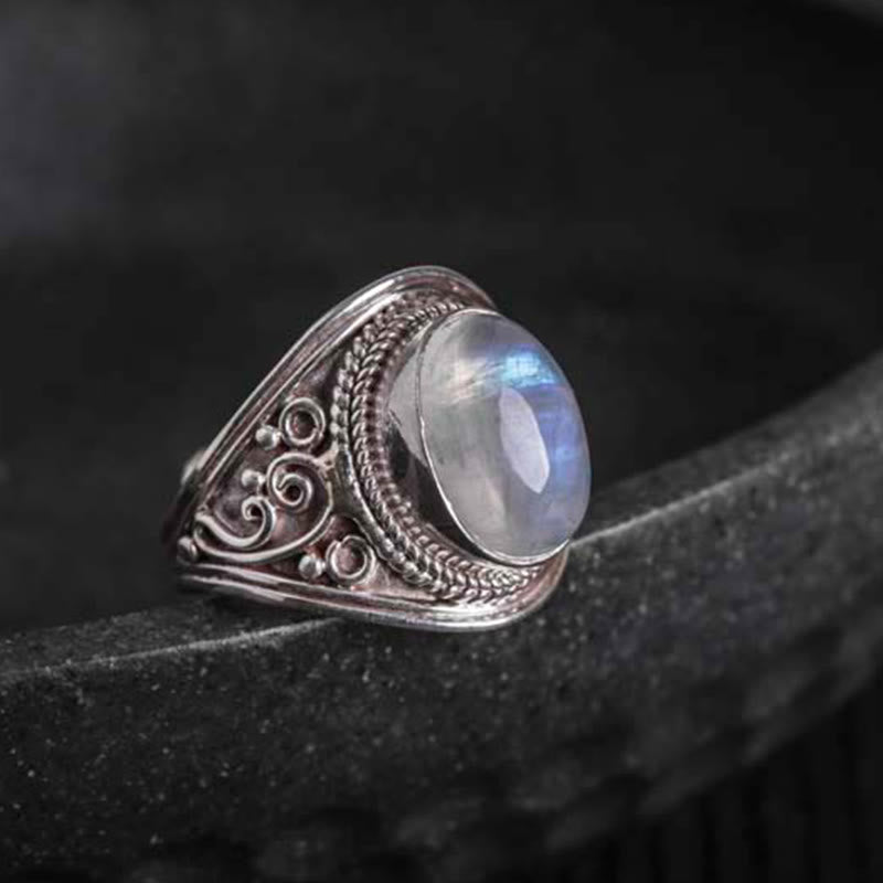 Nimara Ritual 925 Sterling Silver Handmade Natural Moonstone Healing Adjustable Ring