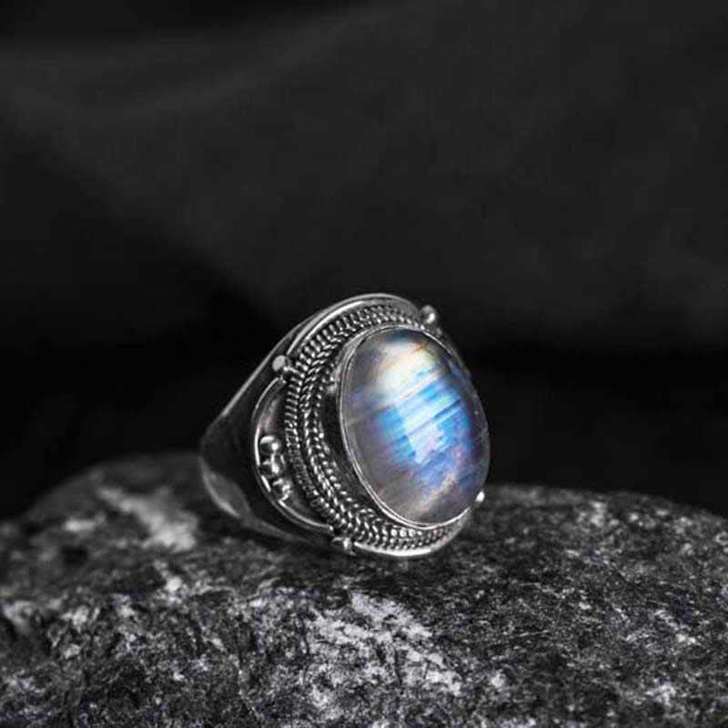 Nimara Ritual 925 Sterling Silver Handmade Natural Moonstone Healing Adjustable Ring