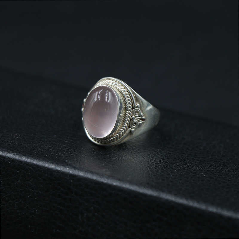 Nimara Ritual 925 Sterling Silver Handmade Natural Rose Quartz Loving Energy Adjustable Ring
