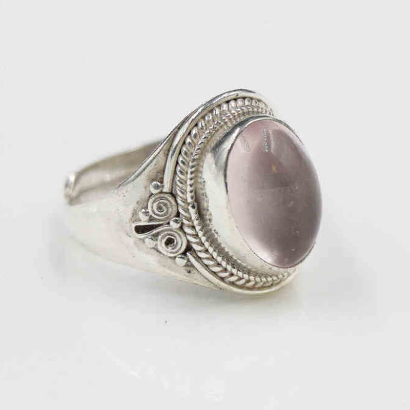 Nimara Ritual 925 Sterling Silver Handmade Natural Rose Quartz Loving Energy Adjustable Ring