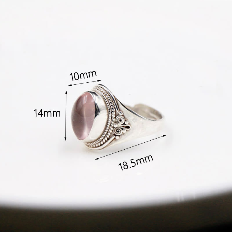 Nimara Ritual 925 Sterling Silver Handmade Natural Rose Quartz Loving Energy Adjustable Ring