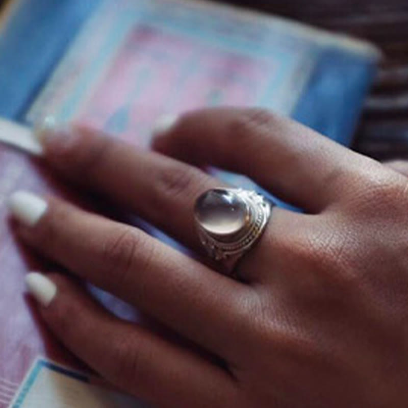 Nimara Ritual 925 Sterling Silver Handmade Natural Rose Quartz Loving Energy Adjustable Ring