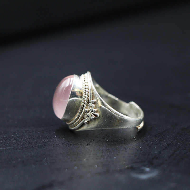 Nimara Ritual 925 Sterling Silver Handmade Natural Rose Quartz Loving Energy Adjustable Ring