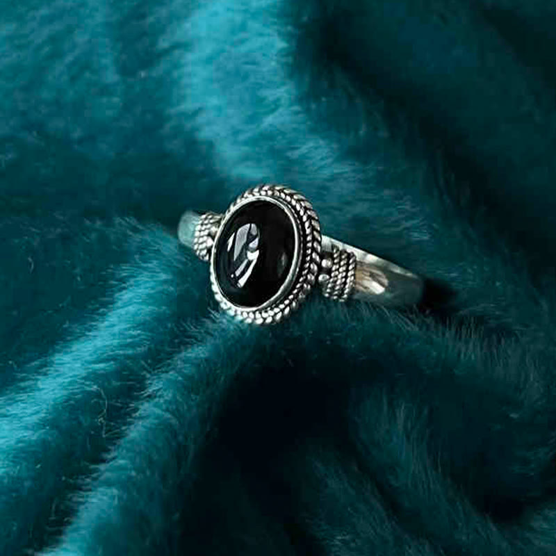 Nimara Ritual 925 Sterling Silver Handmade Black Onyx Fortune Adjustable Ring