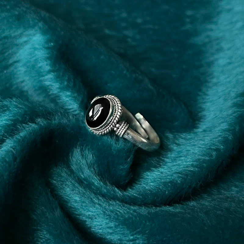 Nimara Ritual 925 Sterling Silver Handmade Black Onyx Fortune Adjustable Ring