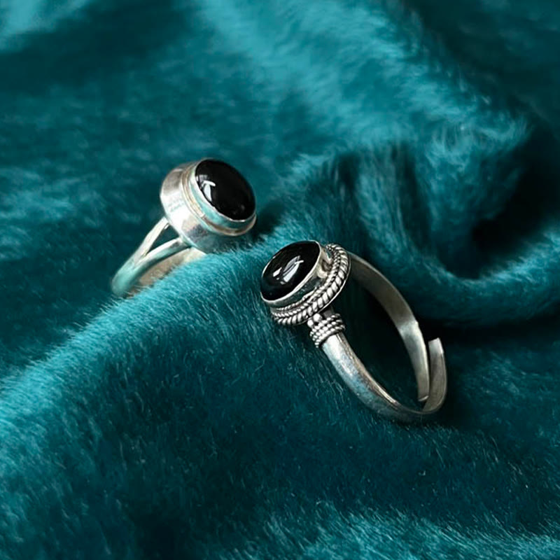 Nimara Ritual 925 Sterling Silver Handmade Black Onyx Fortune Adjustable Ring