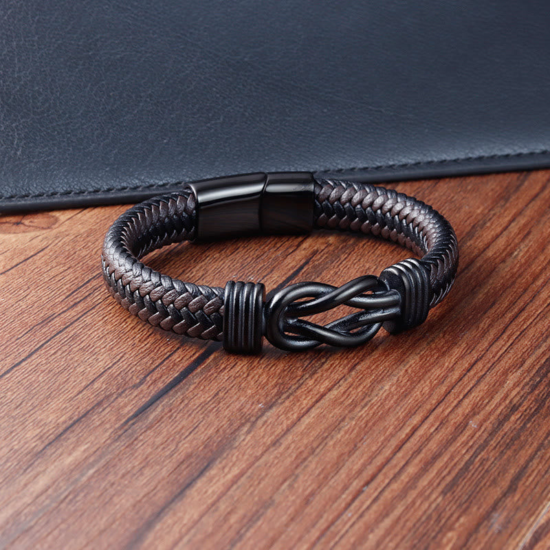 Nimara Ritual Endless Knot Pattern Titanium Steel Balance Leather Buckle Bracelet