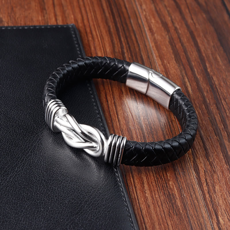Nimara Ritual Endless Knot Pattern Titanium Steel Balance Leather Buckle Bracelet