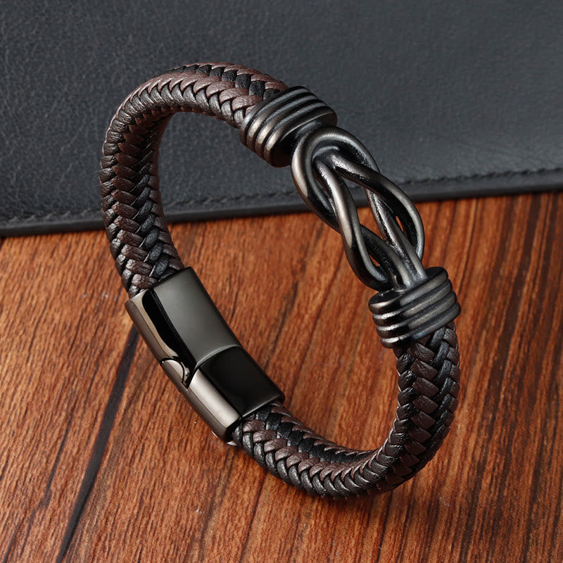 Nimara Ritual Endless Knot Pattern Titanium Steel Balance Leather Buckle Bracelet
