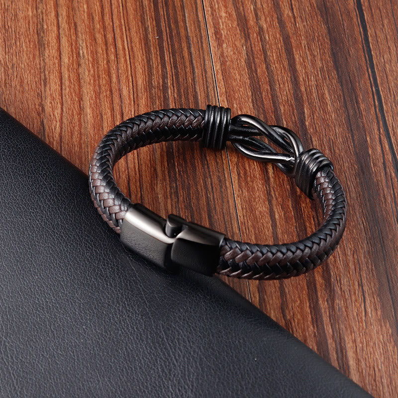 Nimara Ritual Endless Knot Pattern Titanium Steel Balance Leather Buckle Bracelet