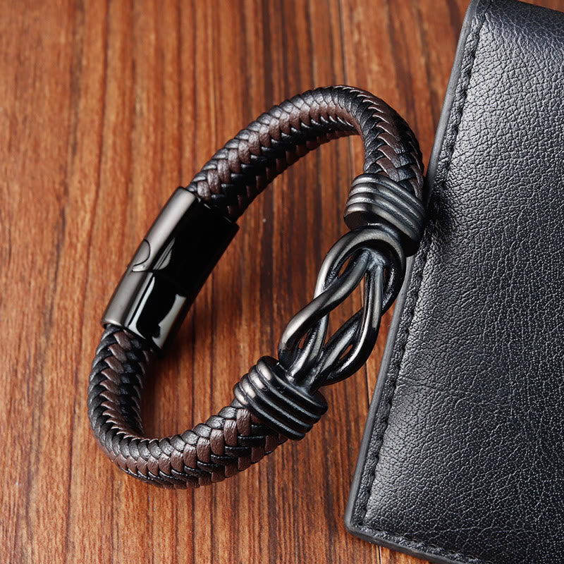 Nimara Ritual Endless Knot Pattern Titanium Steel Balance Leather Buckle Bracelet