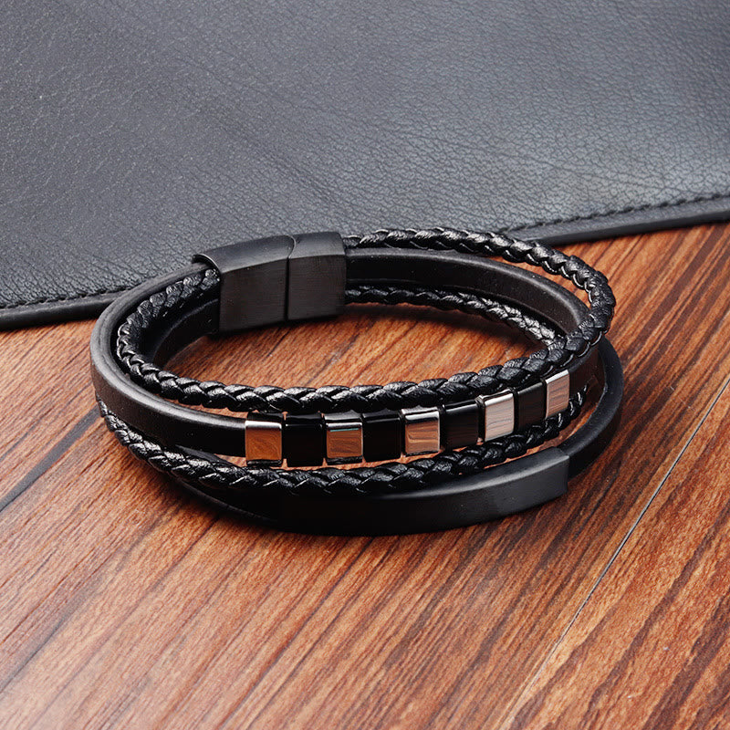 Nimara Ritual Square Titanium Steel Leather Multi-layer Buckle Calm Bracelet
