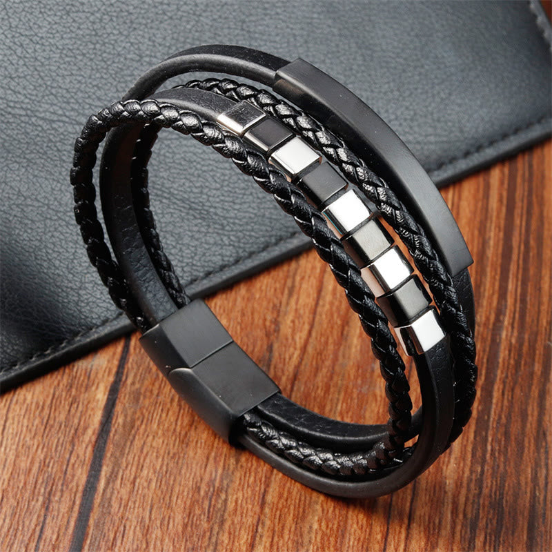 Nimara Ritual Square Titanium Steel Leather Multi-layer Buckle Calm Bracelet