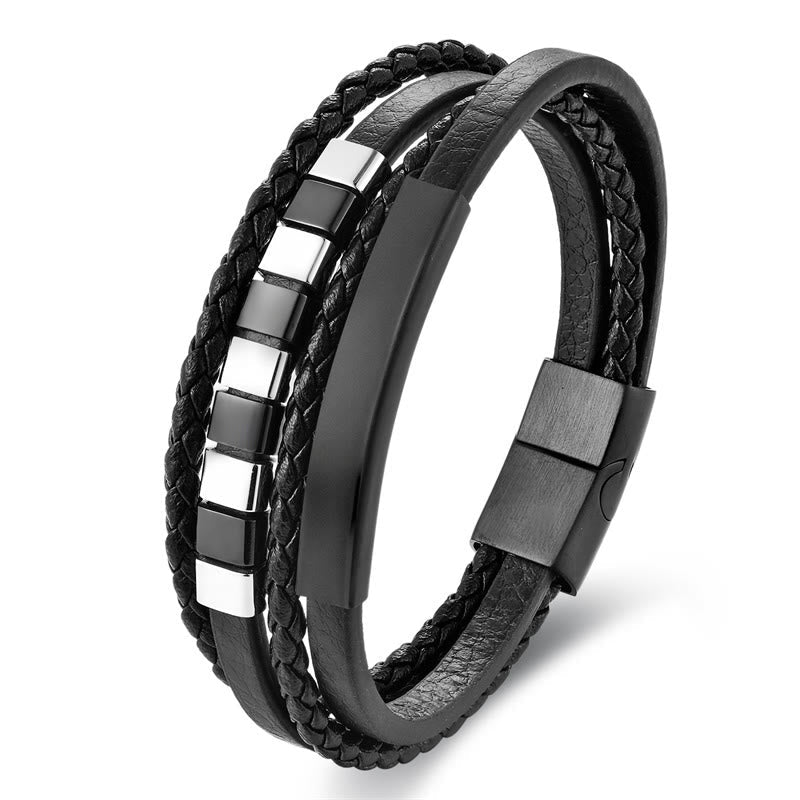Nimara Ritual Square Titanium Steel Leather Multi-layer Buckle Calm Bracelet