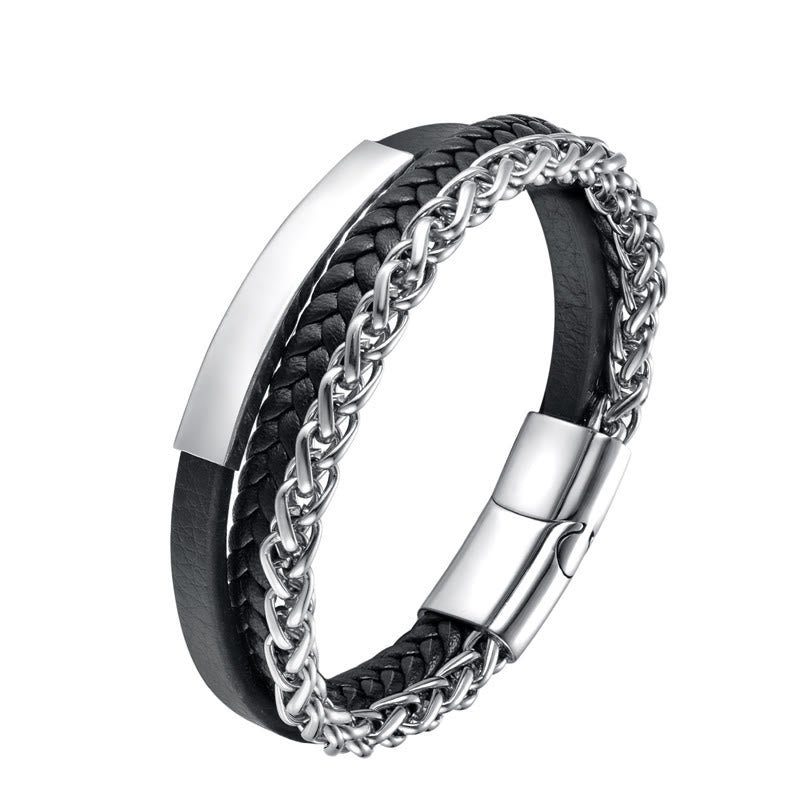 Nimara Ritual Woven Pattern Titanium Steel Stimulation Multi-layer Leather Buckle Bracelet