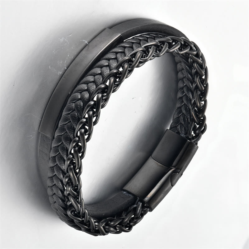 Nimara Ritual Woven Pattern Titanium Steel Stimulation Multi-layer Leather Buckle Bracelet