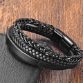 Nimara Ritual Woven Pattern Titanium Steel Stimulation Multi-layer Leather Buckle Bracelet