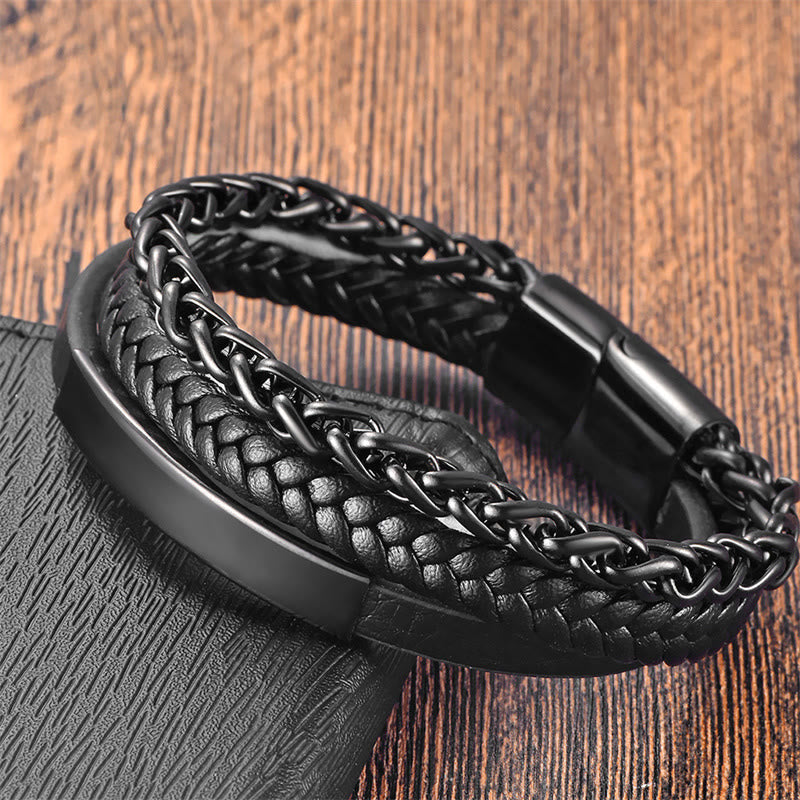 Nimara Ritual Woven Pattern Titanium Steel Stimulation Multi-layer Leather Buckle Bracelet