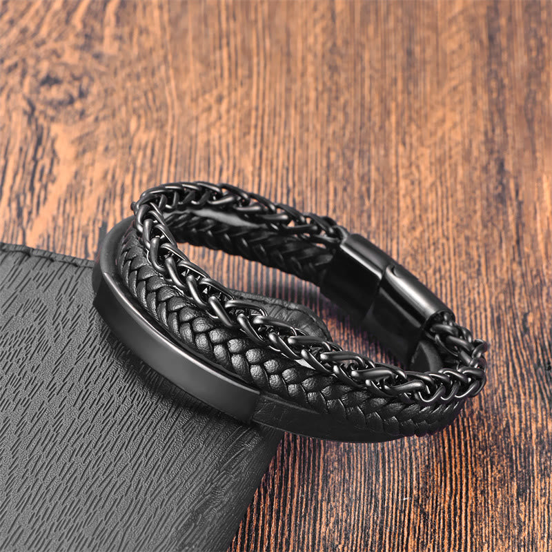 Nimara Ritual Woven Pattern Titanium Steel Stimulation Multi-layer Leather Buckle Bracelet