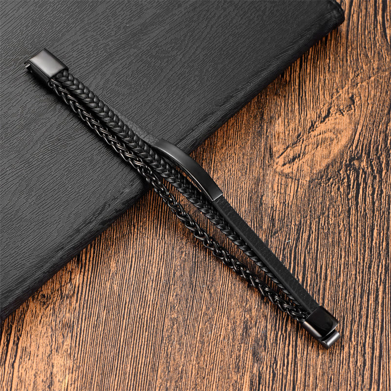 Nimara Ritual Woven Pattern Titanium Steel Stimulation Multi-layer Leather Buckle Bracelet