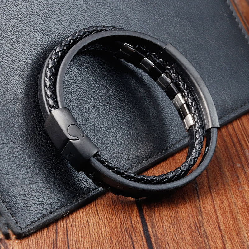 Nimara Ritual Square Titanium Steel Leather Multi-layer Buckle Calm Bracelet