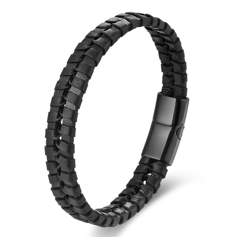 Nimara Ritual Simple Braided Pattern Titanium Steel Strengthen Multi-layer Leather Buckle Bracelet