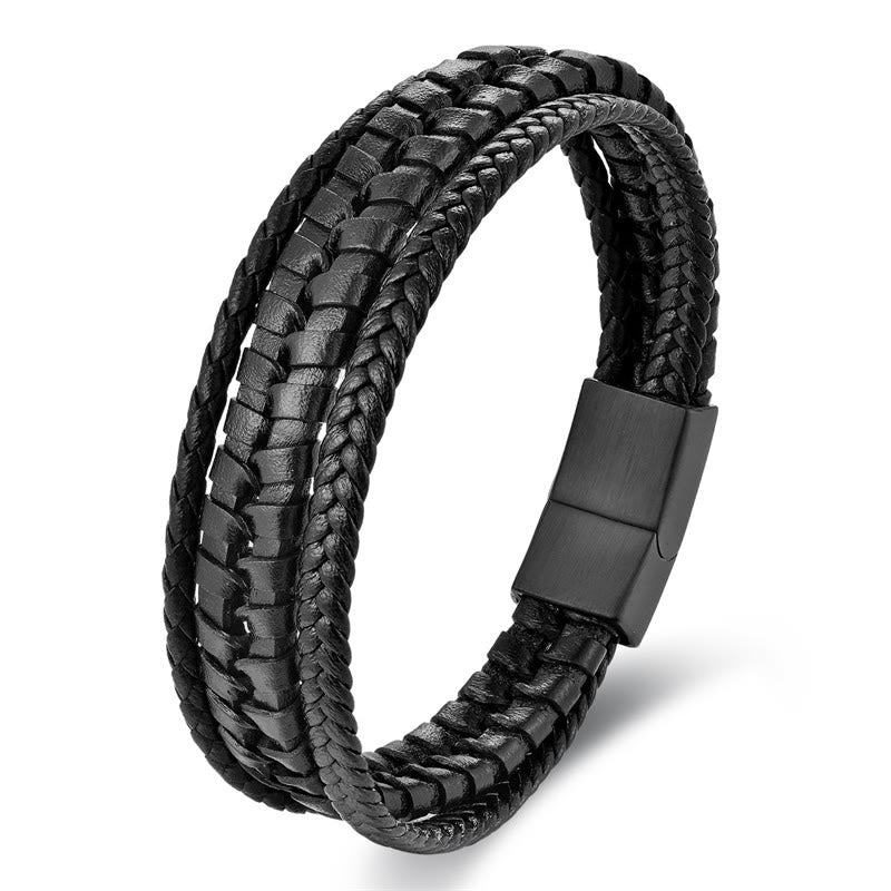 Nimara Ritual Simple Braided Pattern Titanium Steel Strengthen Multi-layer Leather Buckle Bracelet