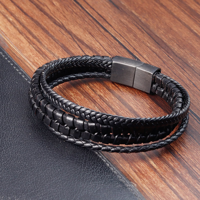 Nimara Ritual Simple Braided Pattern Titanium Steel Strengthen Multi-layer Leather Buckle Bracelet