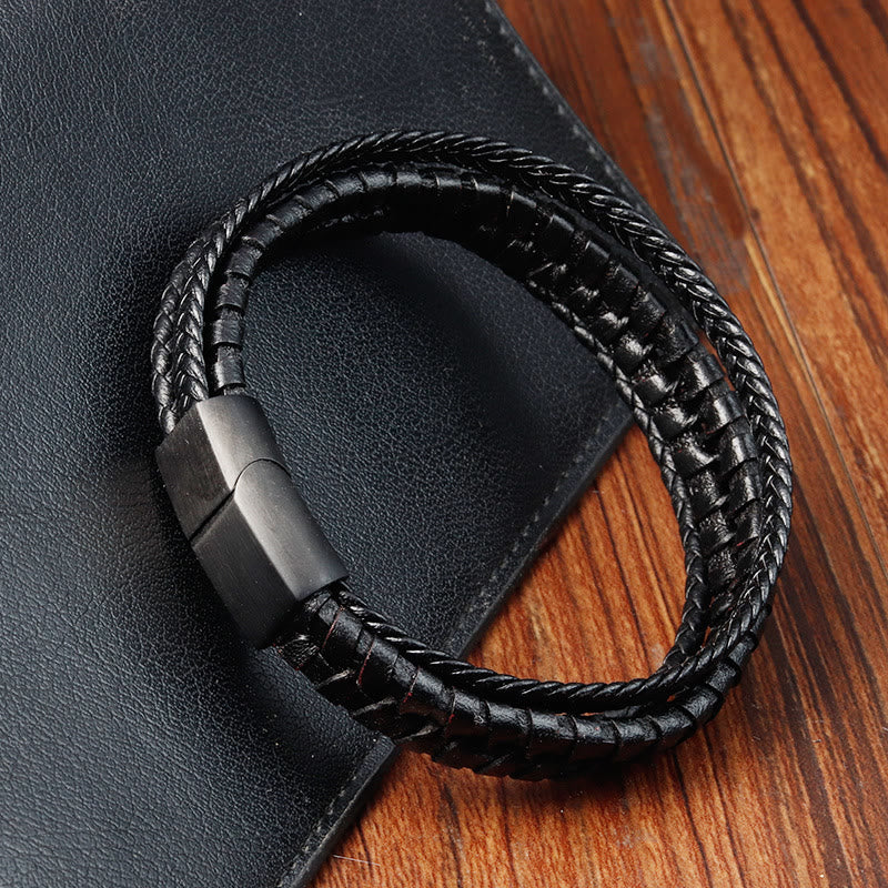 Nimara Ritual Simple Braided Pattern Titanium Steel Strengthen Multi-layer Leather Buckle Bracelet