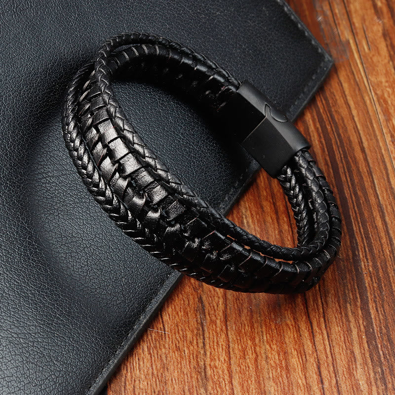 Nimara Ritual Simple Braided Pattern Titanium Steel Strengthen Multi-layer Leather Buckle Bracelet