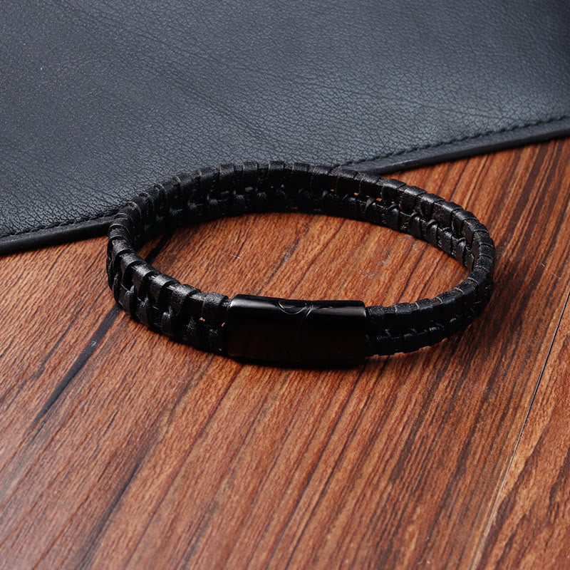 Nimara Ritual Simple Braided Pattern Titanium Steel Strengthen Multi-layer Leather Buckle Bracelet