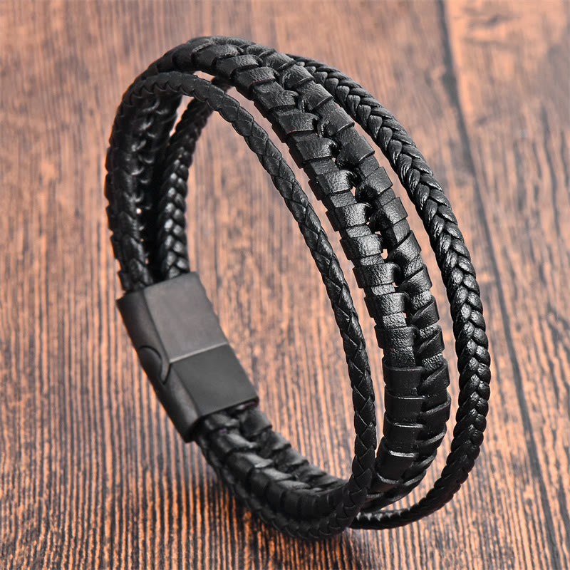 Nimara Ritual Simple Braided Pattern Titanium Steel Strengthen Multi-layer Leather Buckle Bracelet