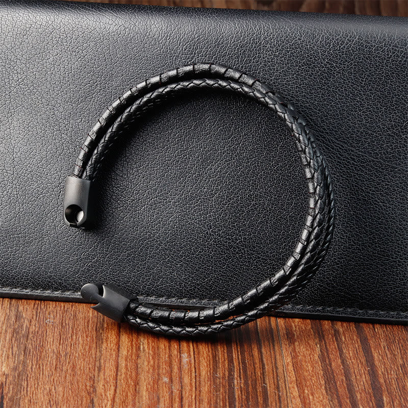 Nimara Ritual Simple Braided Pattern Titanium Steel Strengthen Multi-layer Leather Buckle Bracelet