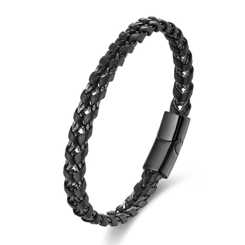 Nimara Ritual Braided Design Titanium Steel Calm Multi-layer Leather Buckle Bracelet