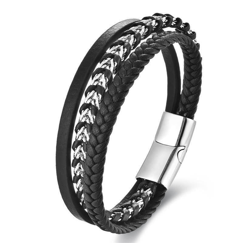 Nimara Ritual Braided Design Titanium Steel Calm Multi-layer Leather Buckle Bracelet