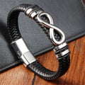 Nimara Ritual Endless Knot Design Titanium Steel Strengthen Braided Leather Buckle Bracelet