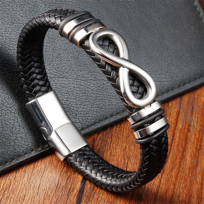 Nimara Ritual Endless Knot Design Titanium Steel Strengthen Braided Leather Buckle Bracelet