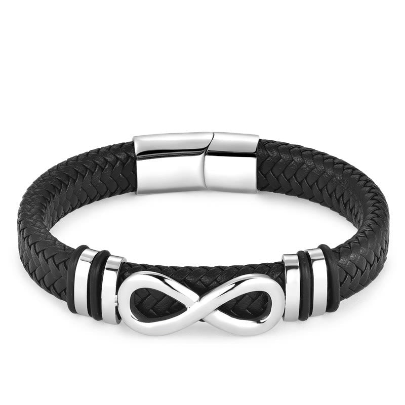 Nimara Ritual Endless Knot Design Titanium Steel Strengthen Braided Leather Buckle Bracelet