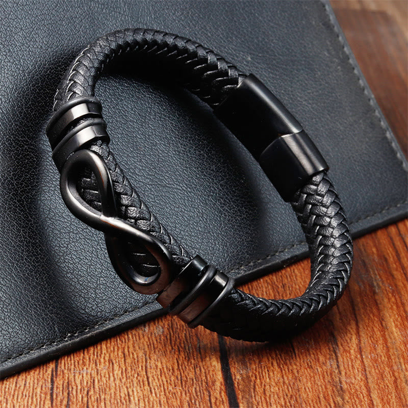 Nimara Ritual Endless Knot Design Titanium Steel Strengthen Braided Leather Buckle Bracelet