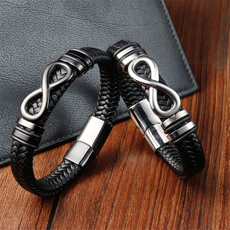 Nimara Ritual Endless Knot Design Titanium Steel Strengthen Braided Leather Buckle Bracelet