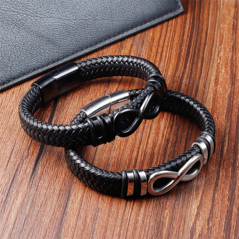 Nimara Ritual Endless Knot Design Titanium Steel Strengthen Braided Leather Buckle Bracelet