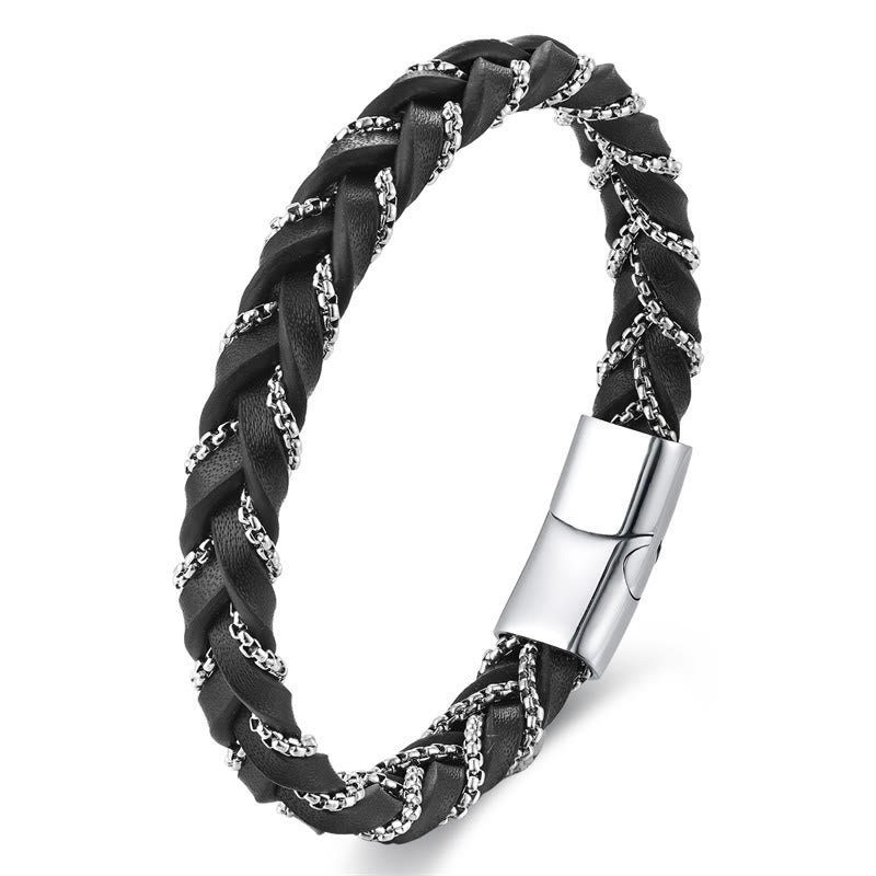 Nimara Ritual Simple Design Titanium Steel Calm Braided Leather Buckle Bracelet